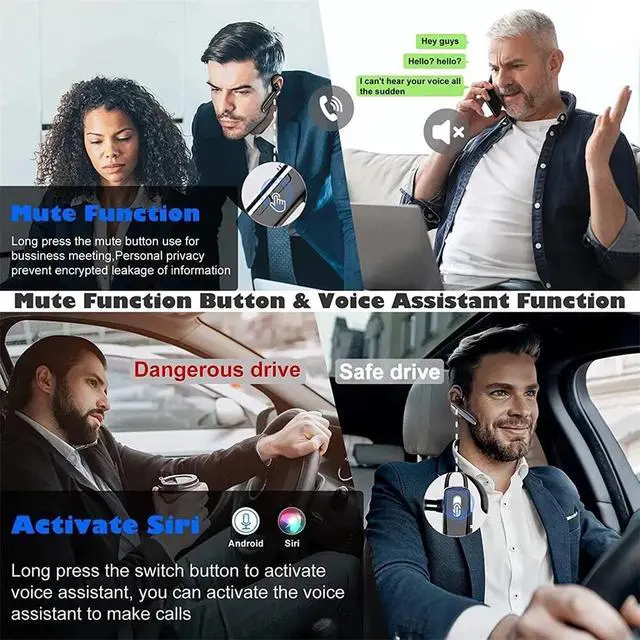 Alt view image 7 of 7 - Trucker Wireless Headset Bluetooth 5.3 Earpiece Dual Mic Earbud Noise Cancelling