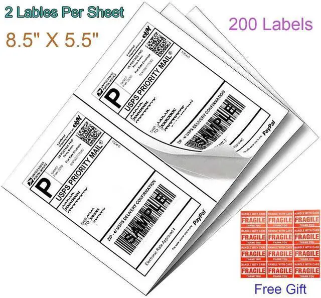 Main image of 200 Shipping Labels 8.5x5.5 Self Adhesive 2 Per Sheet for Laser &Inkjet Printers