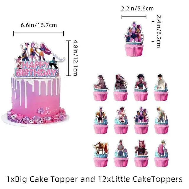 Alt view image 4 of 6 - KPOP Hunters Birthday Party Supplies Set Balloons Cake Toppers Banner Backdrop