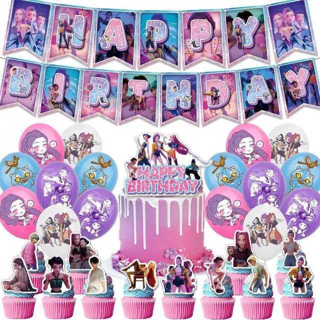 Main image of KPOP Hunters Birthday Party Supplies Set Balloons Cake Toppers Banner Backdrop