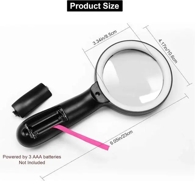 Alt view image 4 of 7 - 10X Magnifying Glass Light Jumbo Handheld Magnifier Large LED Illuminated Lens