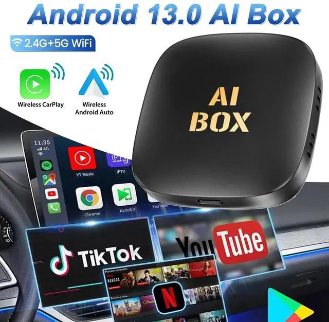 Main image of Wireless CarPlay AI box Android Auto Adapter Converter w/Netflix YouTube WIFI US