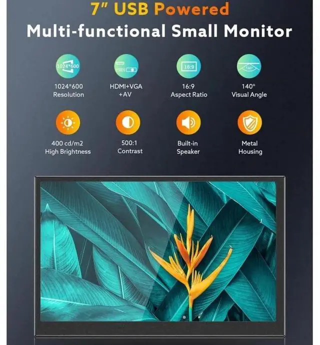 Alt view image 2 of 7 - 8" Mini Monitor LCD Screen Display USB/HDMI /VGA/AV Input Interface