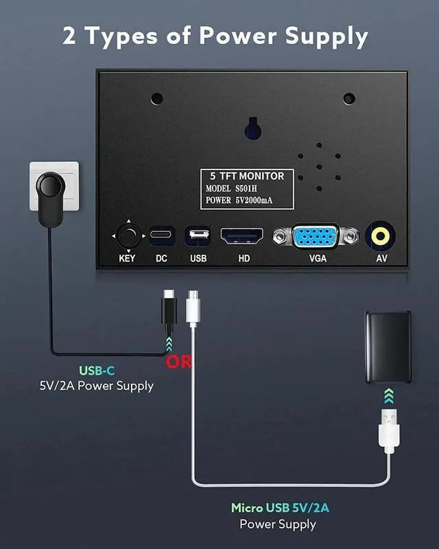 Alt view image 5 of 7 - 5" Mini Monitor LCD Screen Display USB/HDMI /VGA/AV Input Interface 5 inch Monitor 800x480