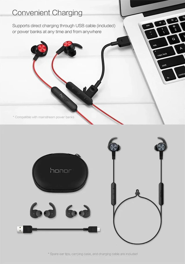 Alt view image 4 of 6 - Honor XSport AM61 Wireless Headset with Bluetooth IPX5 Waterproof Audio Device BT4.1 Music Mic Control for Android IOS (Black)