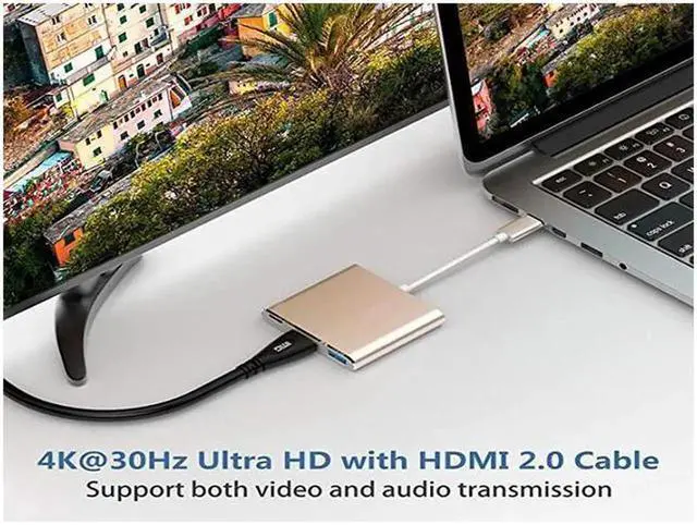Alt view image 3 of 7 - USB C to HDMI Multiport Adapter, Thunderbolt 3 4K HDMI Digital AV Adapter with USB 3.0 & PD Fast Charging Port, Aluminum Type C Hub for MacBook, iPad Pro, Samsung S20/S10+, Laptop, Monitor, Projector