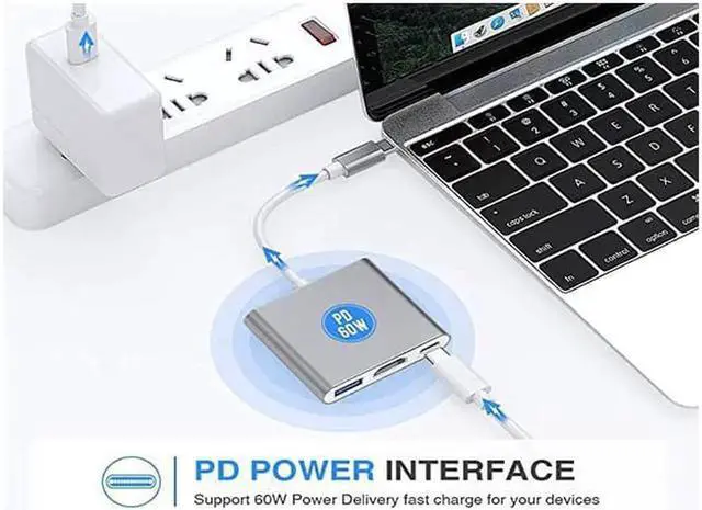 Alt view image 6 of 7 - USB C to HDMI Multiport Adapter, Thunderbolt 3 4K HDMI Digital AV Adapter with USB 3.0 & PD Fast Charging Port, Aluminum Type C Hub for MacBook, iPad Pro, Samsung S20/S10+, Laptop, Monitor, Projector