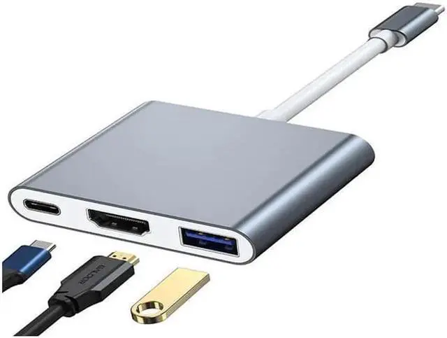 Main image of USB C to HDMI Multiport Adapter, Thunderbolt 3 4K HDMI Digital AV Adapter with USB 3.0 & PD Fast Charging Port, Aluminum Type C Hub for MacBook, iPad Pro, Samsung S20/S10+, Laptop, Monitor, Projector