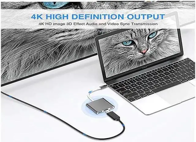 Alt view image 3 of 7 - USB C to HDMI Multiport Adapter, Thunderbolt 3 4K HDMI Digital AV Adapter with USB 3.0 & PD Fast Charging Port, Aluminum Type C Hub for MacBook, iPad Pro, Samsung S20/S10+, Laptop, Monitor, Projector
