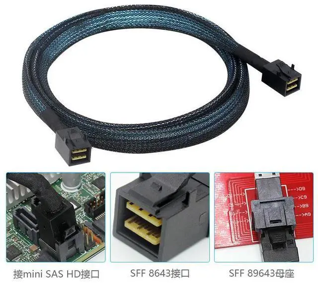 Alt view image 5 of 5 - 1M SFF-8643 to SFF-8643 Mini SAS HD Cable, 12Gbps SAS 3.0 Internal Data Cable for LSI RAID HBA Array Card, Server SAS Backplane, Disk Storage Cabinet, Compatible with Dell HPE Lenovo Supermicro Server