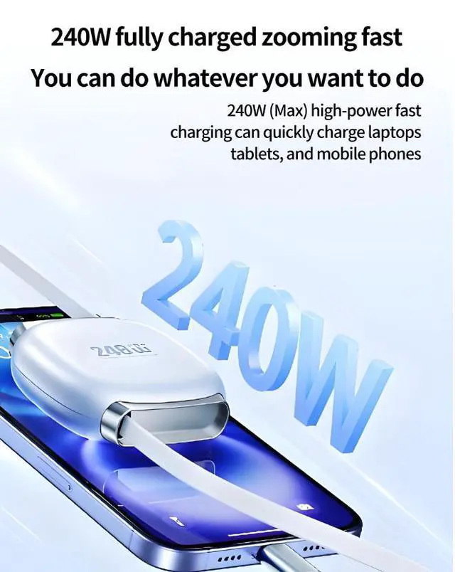 Alt view image 7 of 7 - 1M/3.3FT Retractable USB C to USB C Cable, 240W PD Fast Charging Telescopic Type-C Cord for MacBook, iPhone 15/16, Samsung, Laptop, Travel Car Portable Charger Wire