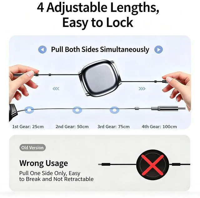 Alt view image 3 of 7 - 1M/3.3FT Retractable USB C to USB C Cable, 240W PD Fast Charging Telescopic Type-C Cord for MacBook, iPhone 15/16, Samsung, Laptop, Travel Car Portable Charger Wire black