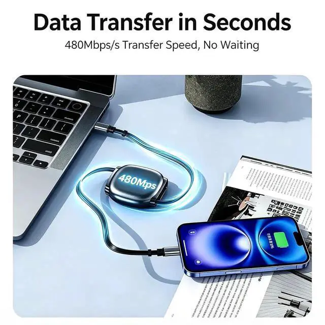 Alt view image 3 of 7 - 1M/3.3FT Retractable USB C to USB C Cable, 240W PD Fast Charging Telescopic Type-C Cord for MacBook, iPhone 15/16, Samsung, Laptop, Travel Car Portable Charger Wire Purple