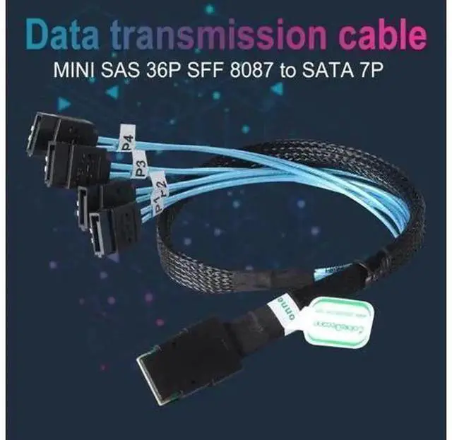 Alt view image 5 of 5 - 50/70cm Mini SAS SFF-8087 36Pin to 4 SATA 7Pin Breakout Cable, 12Gbps High Speed SAS 4i Hard Drive Data Cord, Universal for LSI RAID HBA Card, Supermicro/Dell/HP Server, NAS Storage Array, Connect Fou