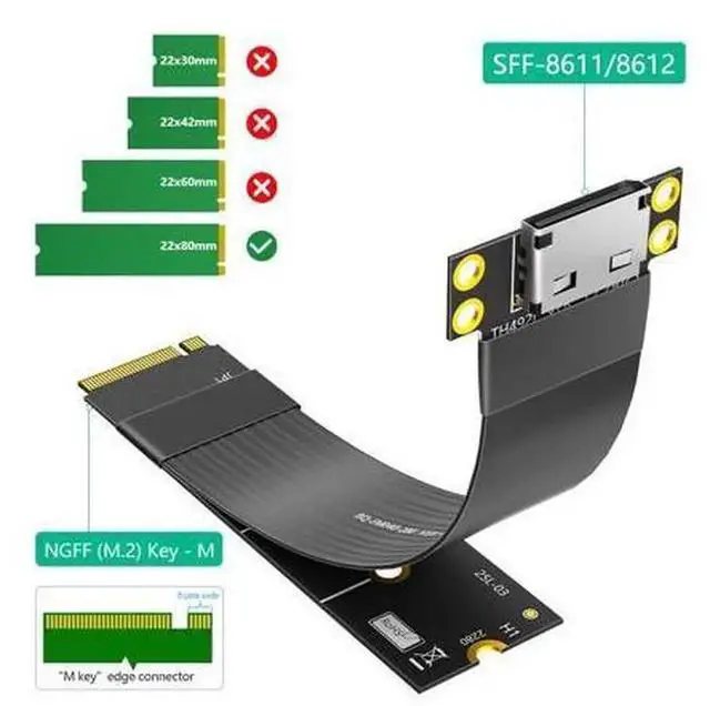 Alt view image 4 of 5 - NVMe M.2 to Oculink Adapter Cable, PCIe 4.0 High Speed M.2 to SFF-8611 SFF-8612 Extension Cord, External GPU Video Card Transfer Cable, Stable Signal Transmission for Desktop Mainboard, DIY eGPU, Serv