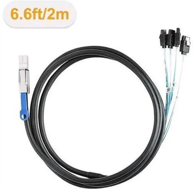 Alt view image 5 of 5 - 2M/6.6FT External Mini SAS HD SFF-8644 to 4 SATA 7Pin Breakout Cable, High Speed Server RAID Hard Drive Data Cord, Multi-Disk Storage Connection Wire Compatible with LSI, Dell, HP, Super