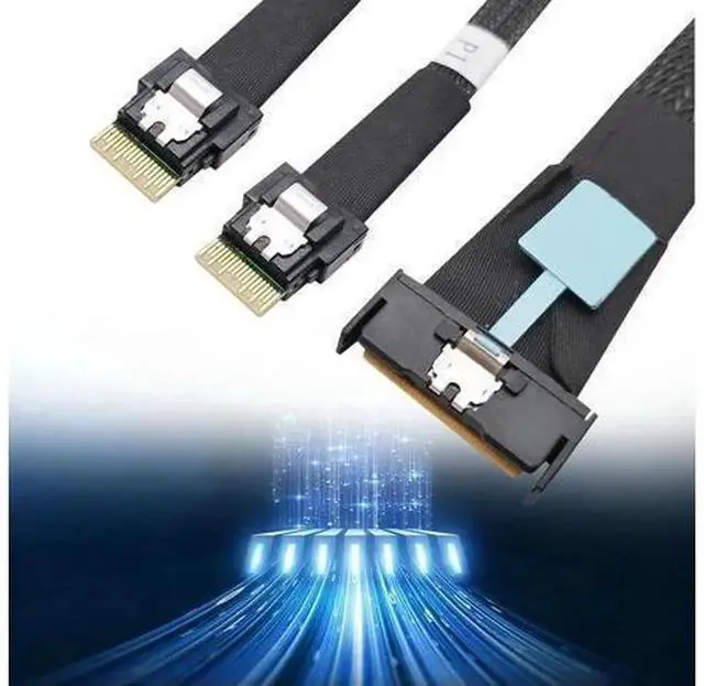 Alt view image 4 of 7 - 50cm MCIO 8i Slimline SAS Breakout Cable, Male to Male PCIE 5.0 Server Adapter Cord, 1 MCIO 8i Port Split to Dual SFF-8654 4i Interfaces, High-Speed Storage Connection Cable for Server Motherboard, RA