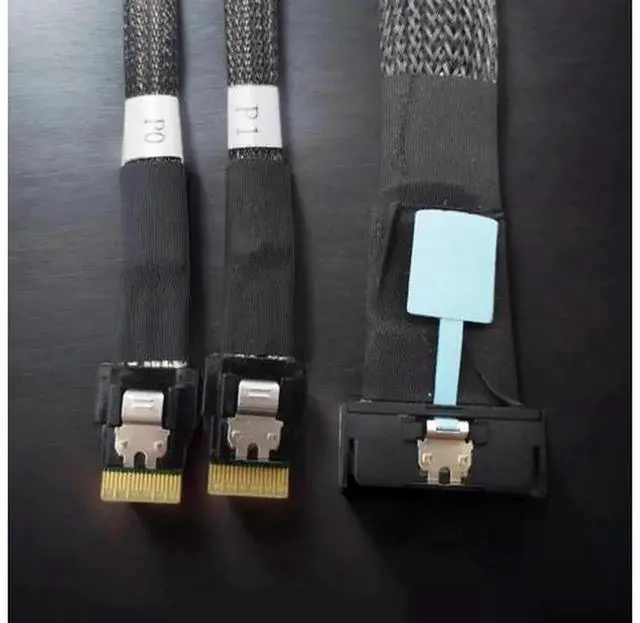 Alt view image 3 of 7 - 50cm MCIO 8i Slimline SAS Breakout Cable, Male to Male PCIE 5.0 Server Adapter Cord, 1 MCIO 8i Port Split to Dual SFF-8654 4i Interfaces, High-Speed Storage Connection Cable for Server Motherboard, RA