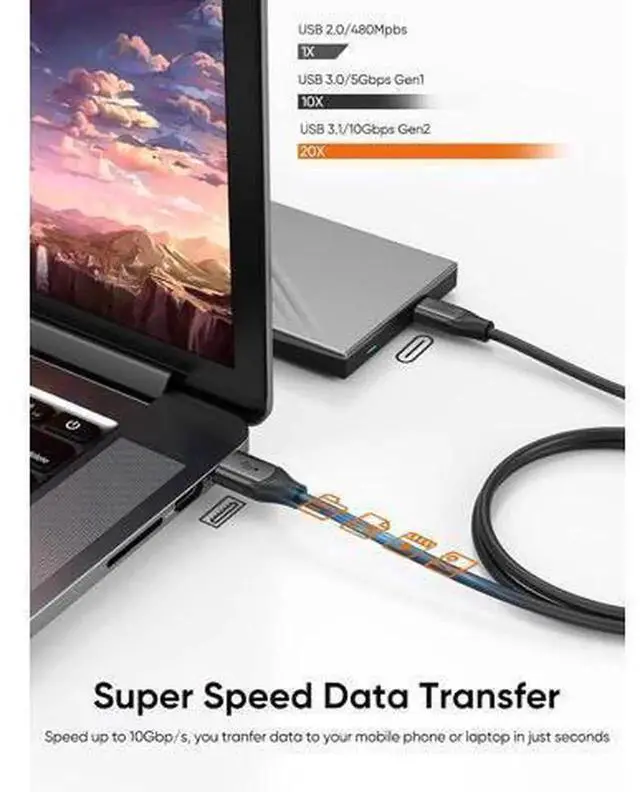 Alt view image 7 of 7 - 5FT 1.5M Gray USB 3.1 Type C to USB A Cable, 10Gbps High Speed Data Transfer & 3A Fast Charging Cord, USB-A Male to USB-C Male Charging Data Sync Cable Compatible with MacBook Pro, iPad, Galaxy S21 S2