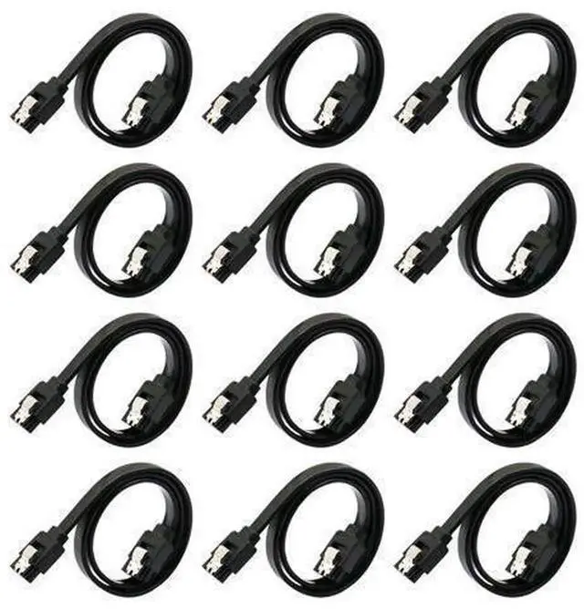 Main image of 16 Inches SATA III 6Gbps Data Cable 12 Pack Straight Black SATA Cord with Locking Latch, High Speed SATA 3 Connection Wire for Internal HDD SSD CD DVD Optical Drive PC Motherboard Storage Expansion As