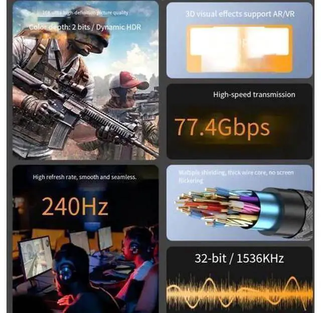 Alt view image 2 of 5 - DisplayPort 2.1 DP Cable Support 16K@60Hz Ultra HD Video Transmission Cord, High Speed DP Male to Male Wire for Desktop PC Graphics Card Gaming Monitor Projector Smart TV Gaming Video Display Connecti