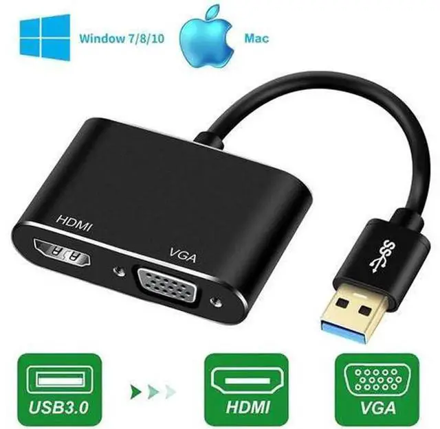 Main image of USB 3.0 to VGA 2-in-1 Audio Video Converter Cable Support 1080P Full HD Multi-Monitor Expansion, USB to VGA HD Display Adapter Cord for MacBook Laptop Desktop PC Office Classroom Multi-Screen Display