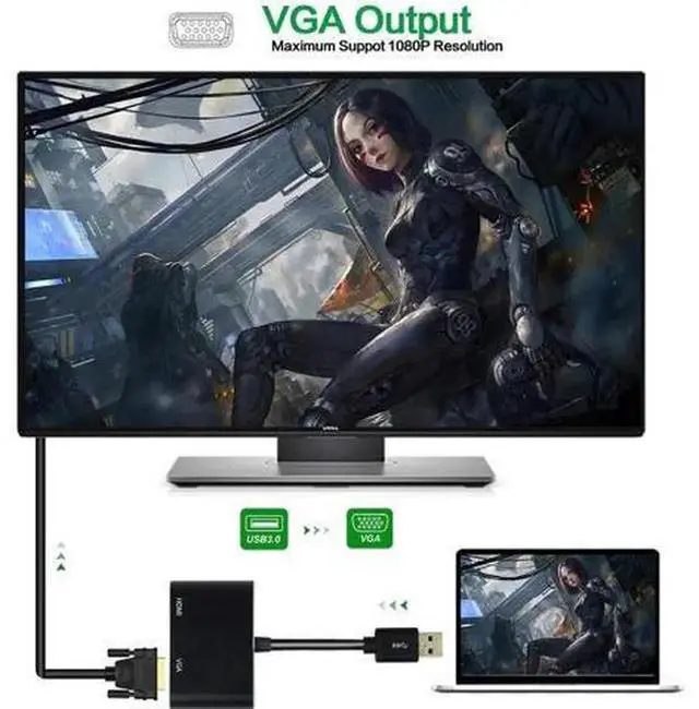 Alt view image 2 of 5 - USB 3.0 to VGA 2-in-1 Audio Video Converter Cable Support 1080P Full HD Multi-Monitor Expansion, USB to VGA HD Display Adapter Cord for MacBook Laptop Desktop PC Office Classroom Multi-Screen Display