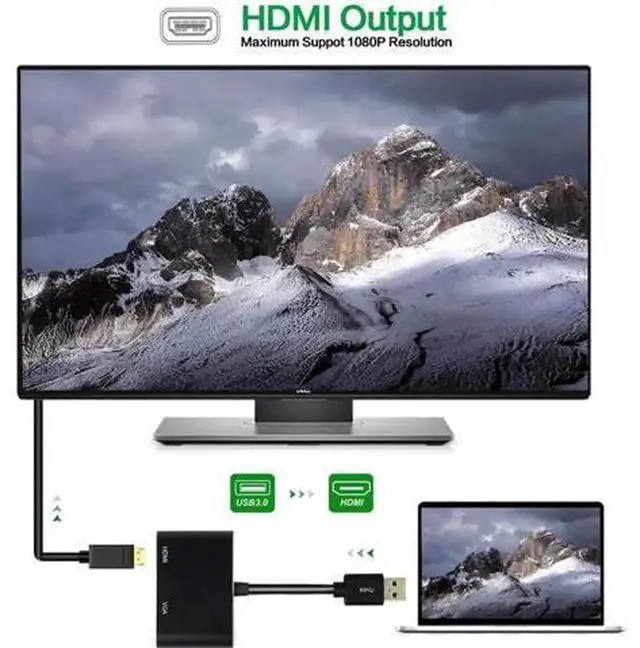 Alt view image 5 of 5 - USB 3.0 to VGA 2-in-1 Audio Video Converter Cable Support 1080P Full HD Multi-Monitor Expansion, USB to VGA HD Display Adapter Cord for MacBook Laptop Desktop PC Office Classroom Multi-Screen Display