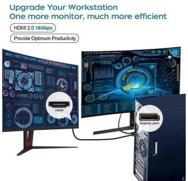 Alt view image 2 of 7 - 2 Pack 6FT 4K DisplayPort to HDMI Cable, Male to Male DP to HDMI Converter Cord, High Resolution DP 1.2 to HDMI Wire for Desktop Laptop PC, HDTV, Gaming Monitor, Projector, Graphics Card, Home Office