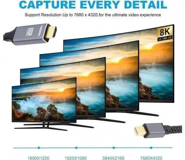Alt view image 5 of 6 - Mini DisplayPort 1.4 to HDMI 2.0 Male to Male Cable, One-Way mDP Source to HDMI Display Wire, Supports 8K@60Hz UHD & 4K HDR, Compatible with Apple MacBook, Microsoft Surface, Dell, Lenovo, HP, ASUS La