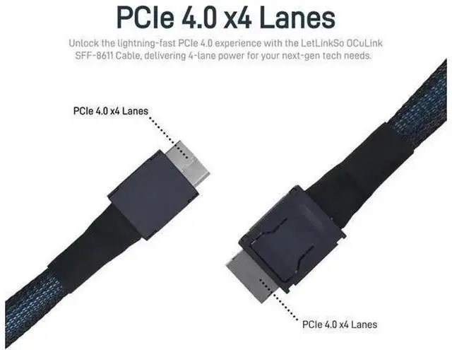 Alt view image 5 of 6 - 20cm / 0.6FT Oculink PCIe 4.0 Extension Cable, SFF-8611 4i Male to Male High Speed Data Cord, Low Latency Oculink Wire for External eGPU, OneXGPU, Mini PC, NVMe SSD, Portable Graphics Dock, Compact Ch