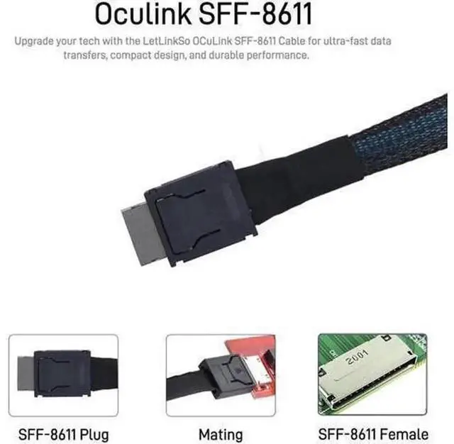 Alt view image 2 of 6 - 20cm / 0.6FT Oculink PCIe 4.0 Extension Cable, SFF-8611 4i Male to Male High Speed Data Cord, Low Latency Oculink Wire for External eGPU, OneXGPU, Mini PC, NVMe SSD, Portable Graphics Dock, Compact Ch