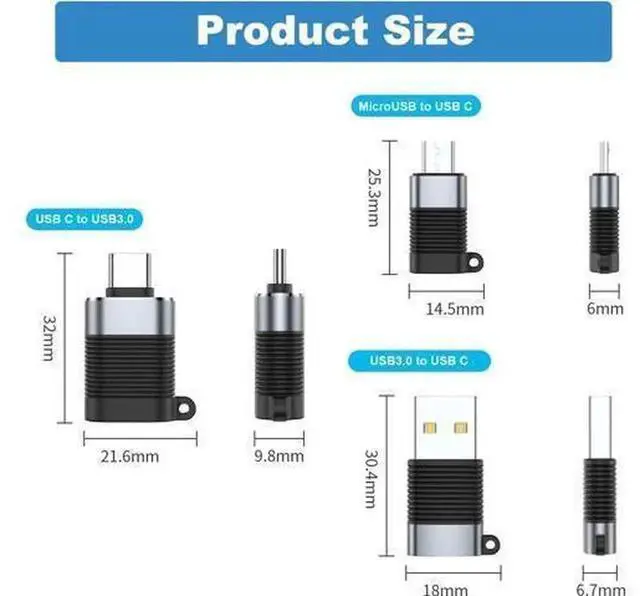 Alt view image 5 of 6 - 6 Pack Multi-Type USB Converter Adapters, Micro USB Male to USB-C Female, USB 3.0 A Male to Type-C Female, USB-C Male to USB 3.0 A Female Plug Connectors, Universal USB Interface Conversion Kit for Ph