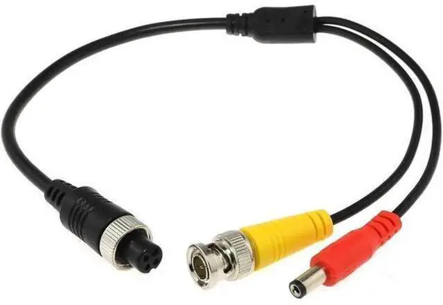 Main image of 35cm M12 4Pin Female Aviation Plug to BNC Male + DC Power Extension Cable, 13.78 Inch M12 to BNC DC Combo Adapter Cord, Heavy-Duty Waterproof M12 Connector Wire for Vehicle Rear View Camera, Truck Sur