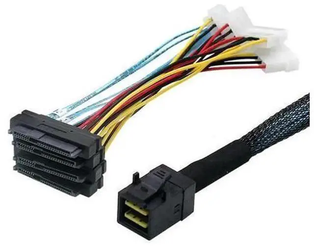 Main image of Internal Mini SAS HD SFF-8643 36Pin to 4×SFF-8482 SAS Server Data Cable, 12Gbps SAS-3 RAID Array Card Breakout Cord with 4Pin Power, High Speed Storage Wire Compatible with LSI Broadcom RAID HBA, Supe