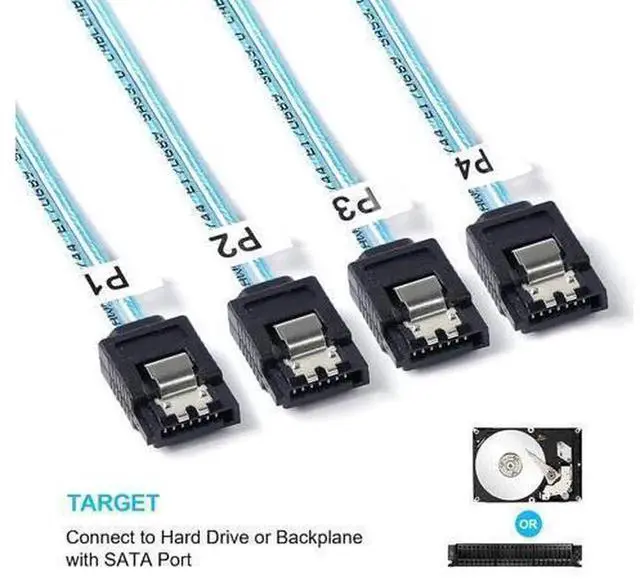 Alt view image 3 of 5 - 2 Pack 0.5M Mini SAS HD SFF-8643 to SATA Breakout Cable, 1.6FT Forward Direction SFF8643 Controller to 4 SATA Hard Drive Splitter Cord, High Speed Storage Connection Wire for Server NAS RAID Card SSD