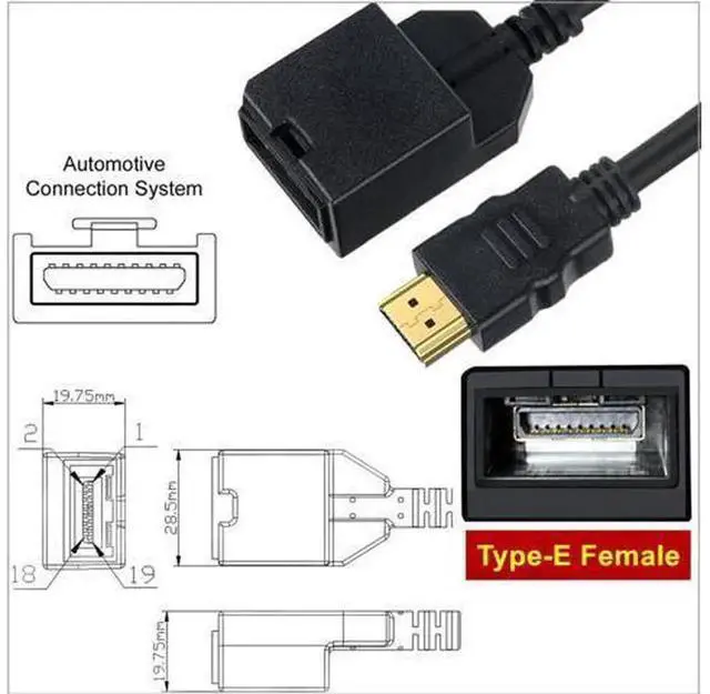 Alt view image 4 of 5 - 4K HDMI 1.4 Type-E Female to HDMI Male/Female Audio Video Adapter Cable, Automobile Grade HDMI Type-E Conversion Cord, Stable Signal Transmission Wire for Car Infotainment, Android Car Stereo, Vehicle