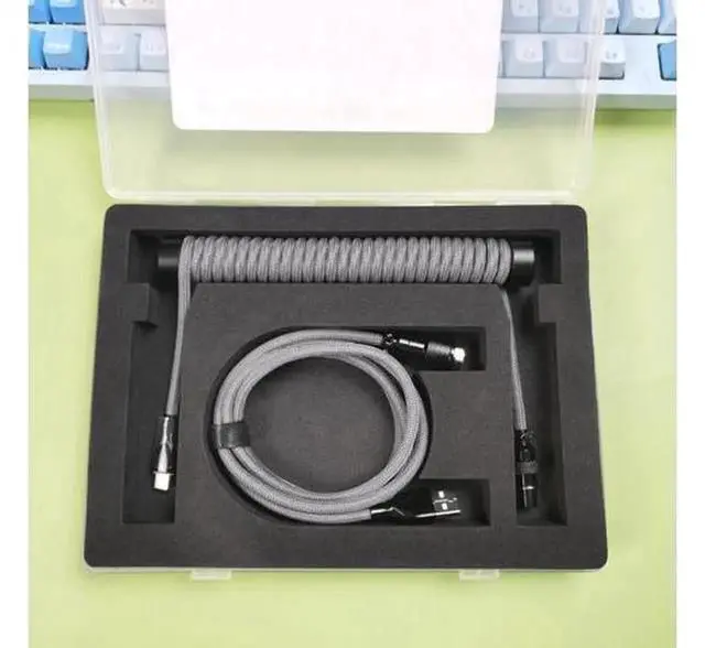 Alt view image 5 of 7 - Black Handmade Spring USB Cable, Stretchable Type-C Aviation Connector Custom Mechanical Keyboard Wire