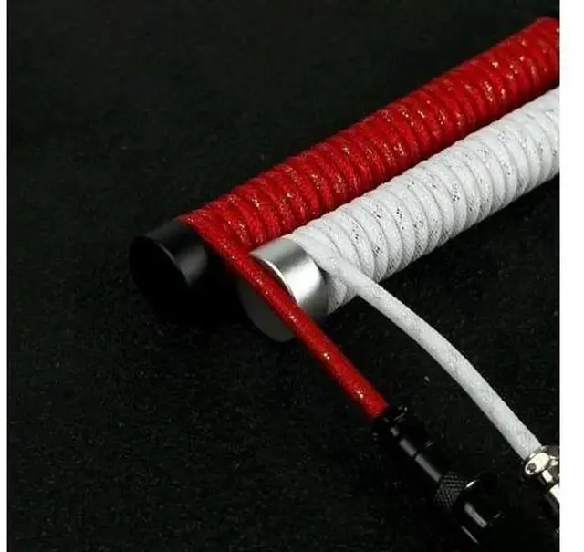 Alt view image 4 of 7 - Black Handmade Spring USB Cable, Stretchable Type-C Aviation Connector Custom Mechanical Keyboard Wire