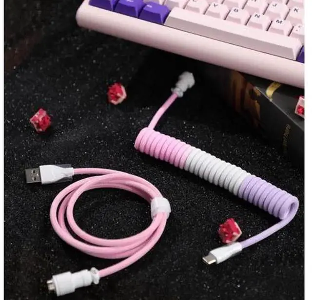 Alt view image 7 of 7 - Black Handmade Spring USB Cable, Stretchable Type-C Aviation Connector Custom Mechanical Keyboard Wire