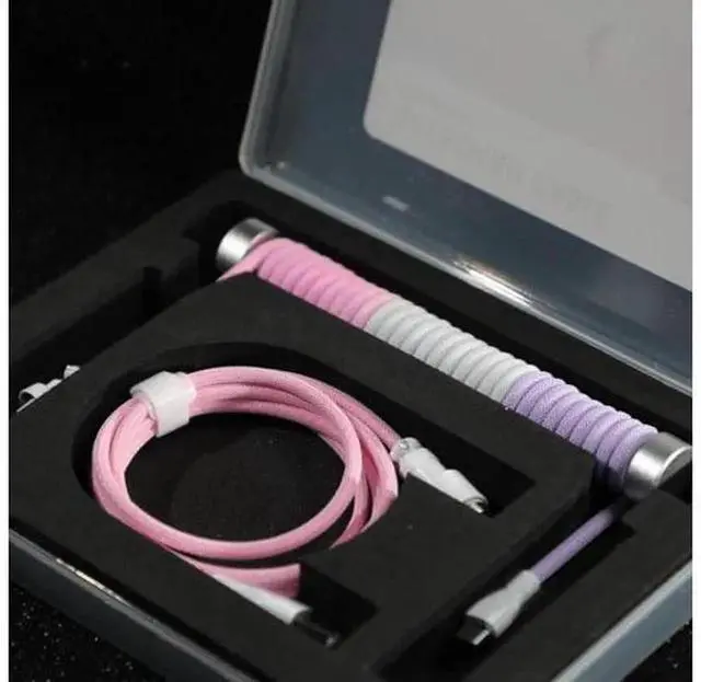 Alt view image 2 of 7 - Black Handmade Spring USB Cable, Stretchable Type-C Aviation Connector Custom Mechanical Keyboard Wire