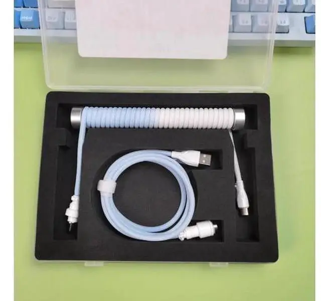 Alt view image 6 of 7 - Black Handmade Spring USB Cable, Stretchable Type-C Aviation Connector Custom Mechanical Keyboard Wire