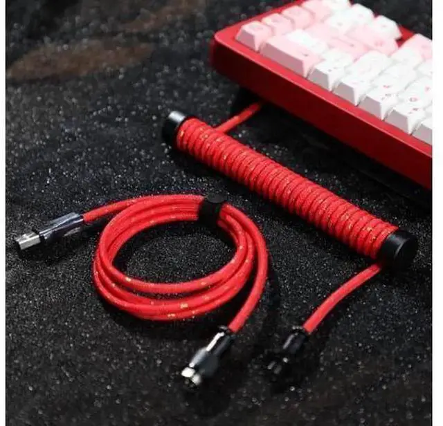 Alt view image 3 of 7 - Black Handmade Spring USB Cable, Stretchable Type-C Aviation Connector Custom Mechanical Keyboard Wire