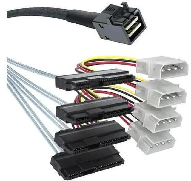 Main image of 1M Internal Mini SAS HD SFF-8643 to 4 SFF-8482 Fan-Out Cable, 12Gbps RAID Controller to HDD Cord with IDE Molex SATA Power Connector, Compatible with LSI Broadcom RAID Card Server SAS SATA Hard Drives