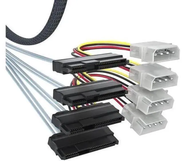 Alt view image 7 of 7 - 1M Internal Mini SAS HD SFF-8643 to 4 SFF-8482 Fan-Out Cable, 12Gbps RAID Controller to HDD Cord with IDE Molex SATA Power Connector, Compatible with LSI Broadcom RAID Card Server SAS SATA Hard Drives