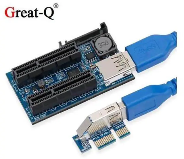 Main image of PCIe x1 to Dual PCIe x4 Riser Extension Cable, PCI-E 1X to Double 4X Slot Expansion Cord, Stable Signal Transfer Wire Compatible with Intel AMD Motherboard Network Card, Capture Card, Sound Card for D
