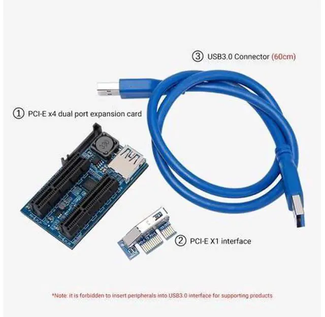 Alt view image 4 of 6 - PCIe x1 to Dual PCIe x4 Riser Extension Cable, PCI-E 1X to Double 4X Slot Expansion Cord, Stable Signal Transfer Wire Compatible with Intel AMD Motherboard Network Card, Capture Card, Sound Card for D