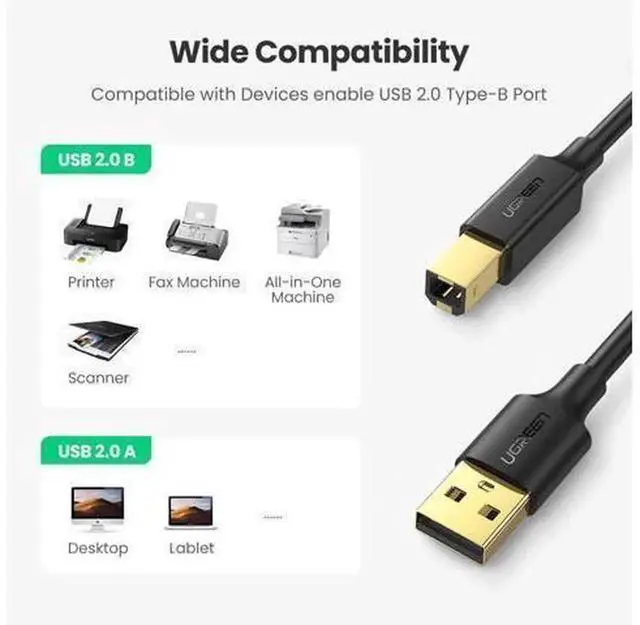 Alt view image 3 of 7 - 10FT USB 2.0 Printer Cable A-Male to B-Male High Speed USB A to B Cord, 10 Feet Long Data Transfer Wire Compatible with HP Canon Brother Epson Lexmark Xerox Samsung Dell Printer Scanner Digital Piano