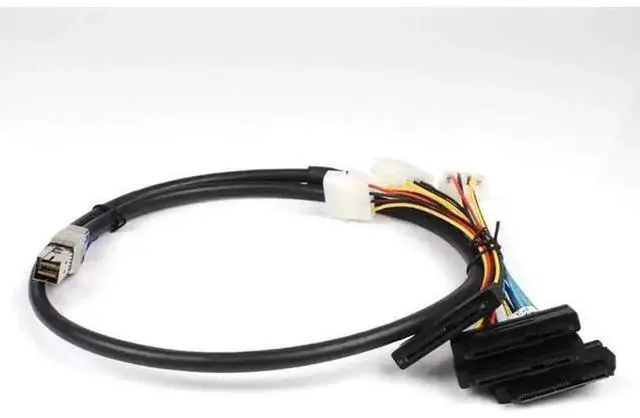 Alt view image 6 of 6 - 3.3FT Internal HD Mini SAS SFF-8644 to 4×SFF-8482 Breakout Cable with IDE 4Pin Molex Power Cord, SAS 3.0 12Gbps Server Storage Fanout Wire for LSI RAID HBA Card Connecting 4 SATA SAS Hard Drives in De