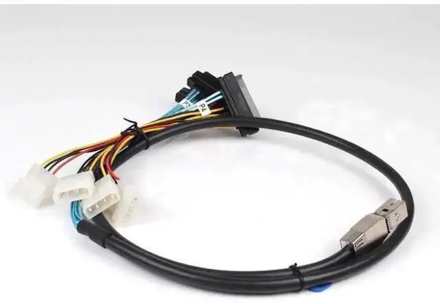 Alt view image 3 of 6 - 3.3FT Internal HD Mini SAS SFF-8644 to 4×SFF-8482 Breakout Cable with IDE 4Pin Molex Power Cord, SAS 3.0 12Gbps Server Storage Fanout Wire for LSI RAID HBA Card Connecting 4 SATA SAS Hard Drives in De